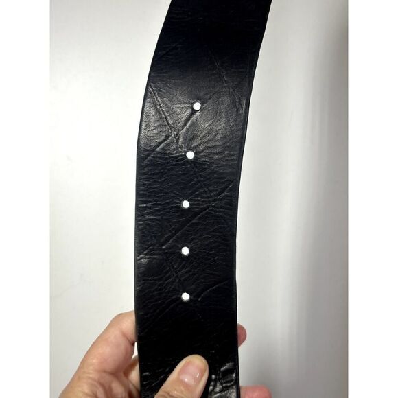 LEATHEROCK Women's 90s Vintage Retro Textured Leather Wide Belt Brown Size 40 - Picture 5 of 9